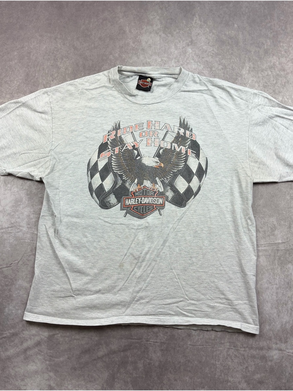 VTG Harley-Davidson Men's Light Gray 'Ride Hard or Stay Home' Graphic T-Shirt